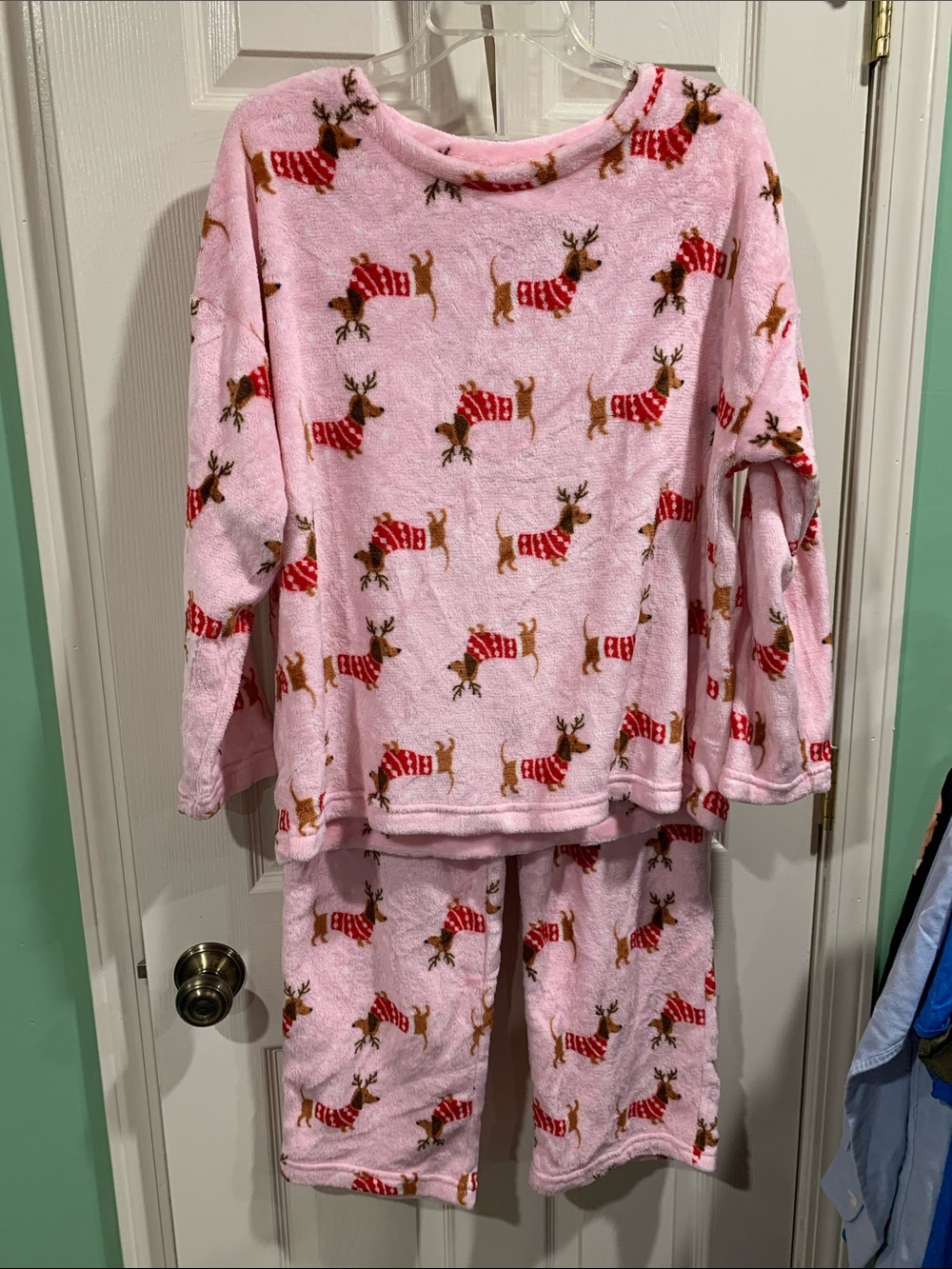 Cozy Pink Reindeer Fleece Pajama Set - Women's